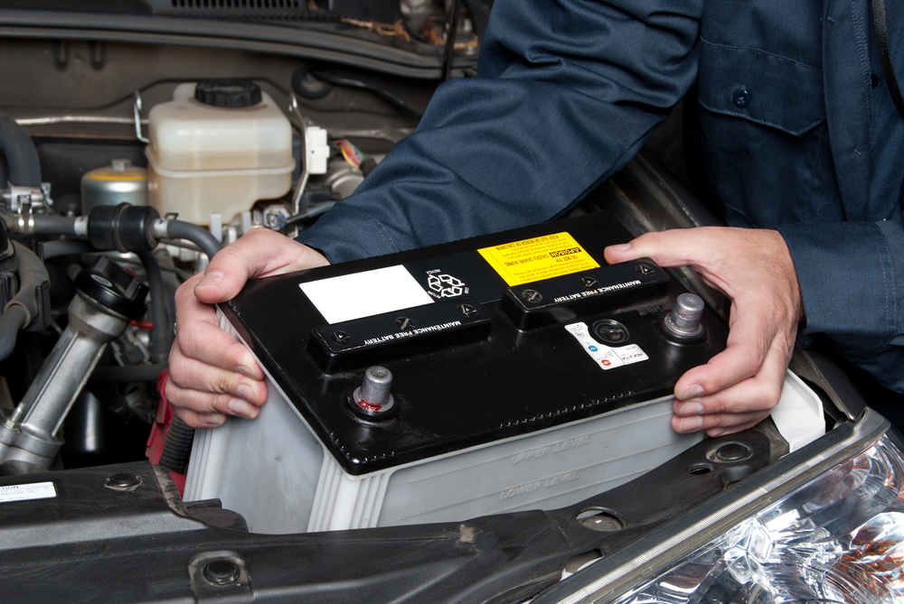 A Toyota battery being replaced at Toyota of Kent in Kent, OH