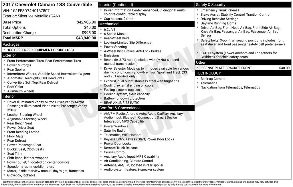 2017 Chevrolet Camaro SS 1SS