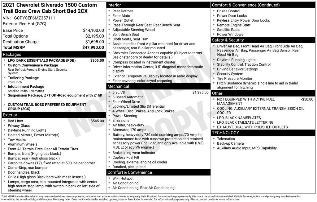 2021 Chevrolet Silverado 1500 Custom Trail Boss