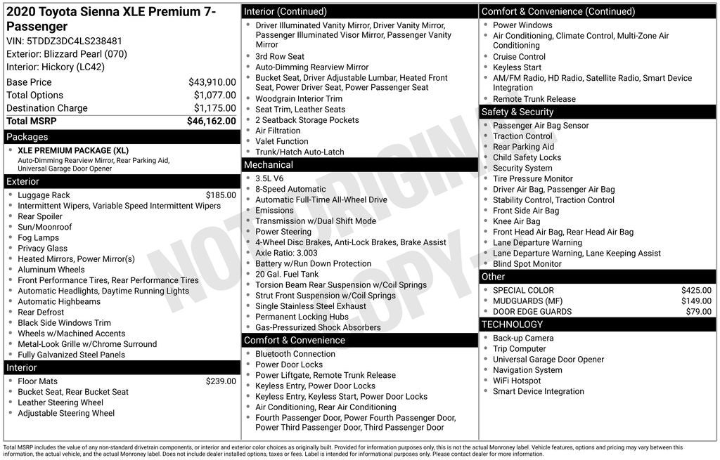 2020 Toyota Sienna XLE Premium 7 Passenger