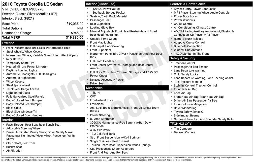2018 Toyota Corolla LE