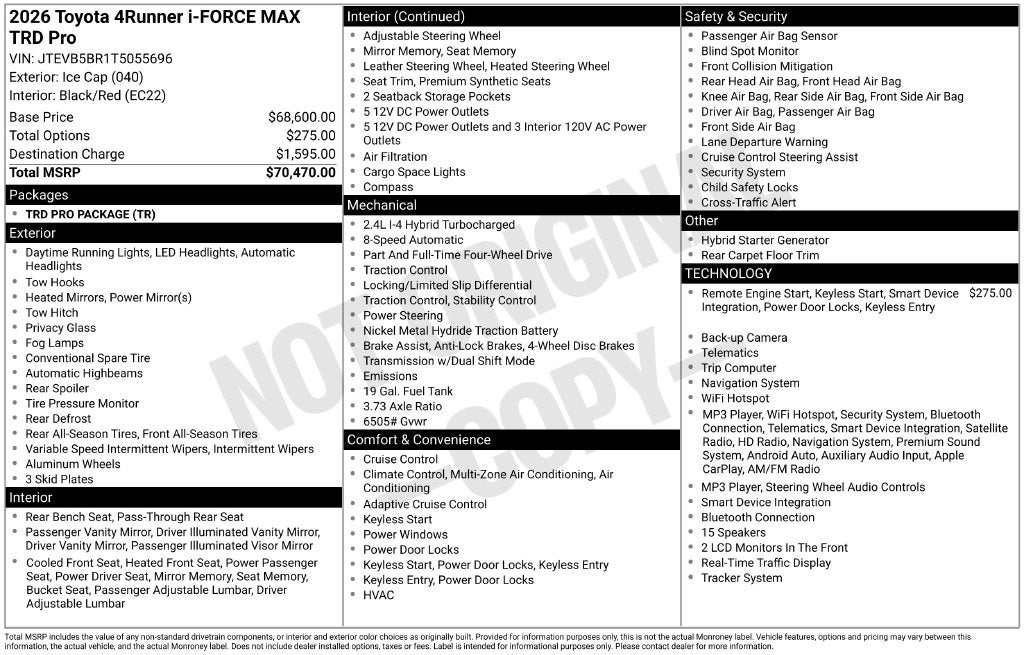 2026 Toyota 4Runner i-FORCE MAX Hybrid TRD Pro