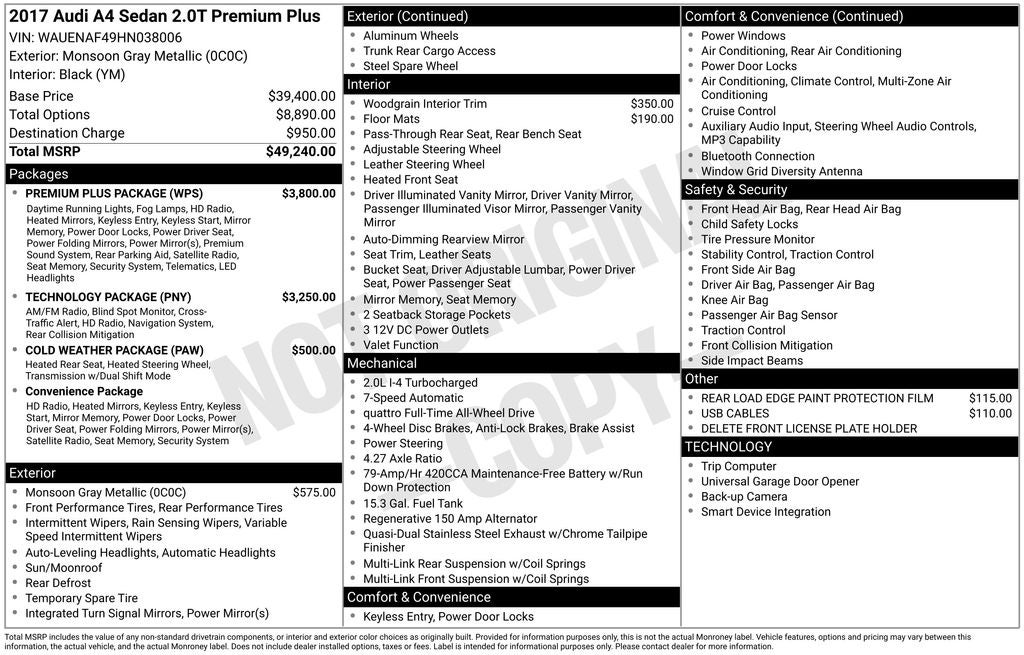 2017 Audi A4 2.0T Premium Plus quattro