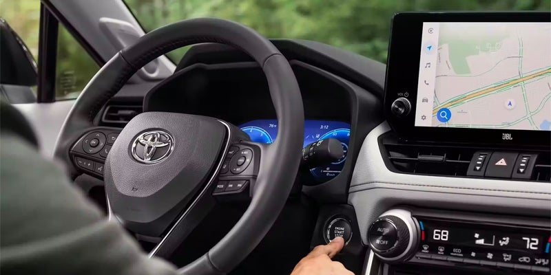 The push button start on a 2024 Toyota RAV4 in Kent, OH