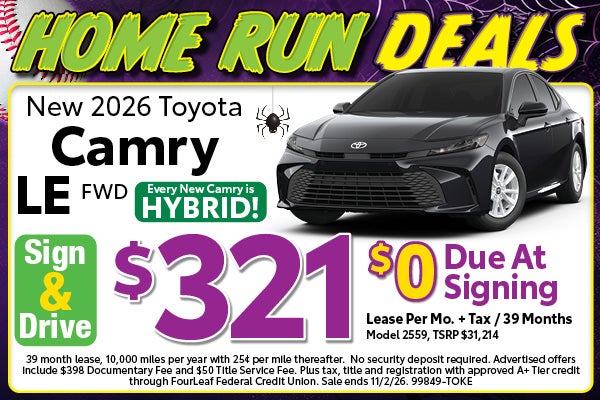 New 2026 Camry LE Lease offer from Toyota of Kent