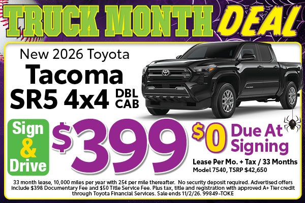New 2026 Tacoma SR5 4x4 Lease offer from Toyota of Kent